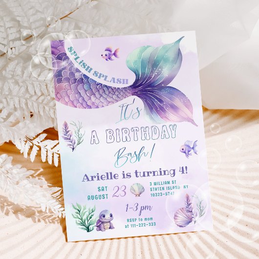 Invitation Fête d'anniversaire Splish Splash Mermaid