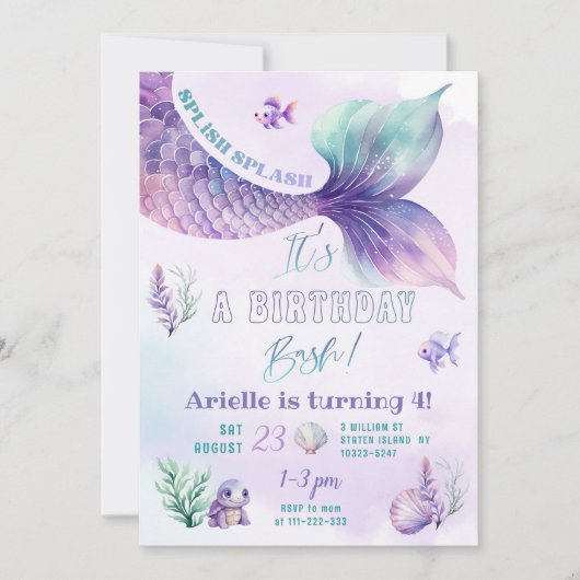 Invitation Fête d'anniversaire Splish Splash Mermaid (Devant)