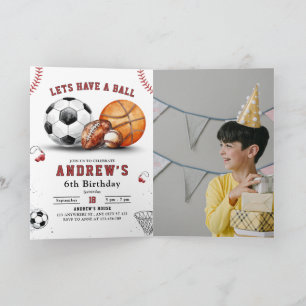 Invitation Fête d'anniversaire sportive Basketball Football S