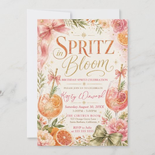 Invitation Fête d'anniversaire Spritz en fleurs (Devant)