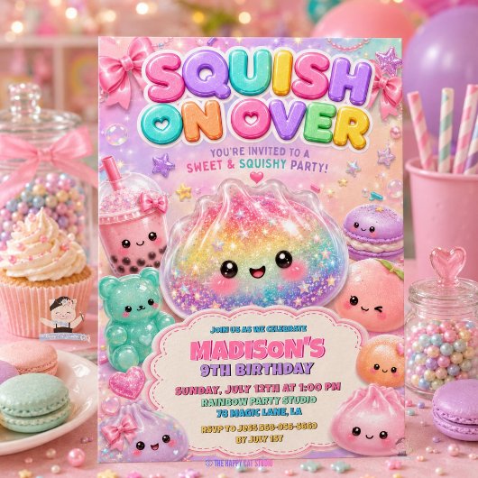 Invitation Fête d'anniversaire Squishies Dumpling Pailleté Ar