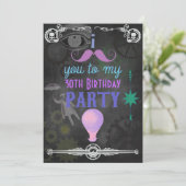 Invitation Fête d'anniversaire Steampunk tableau noir (Debout devant)