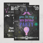 Invitation Fête d'anniversaire Steampunk tableau noir (Devant / Derrière)