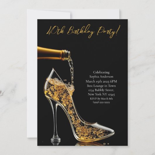 Invitation Fête d'anniversaire Stiletto avec Bubbly (Devant)