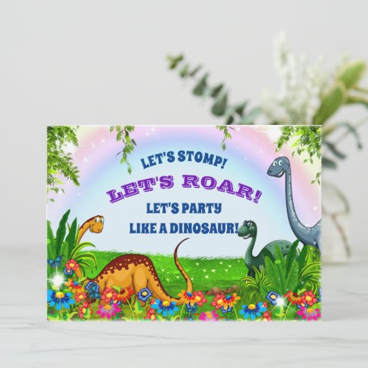 Invitation Fête d'anniversaire Stomp and Roar Dinosaur (Debout devant)