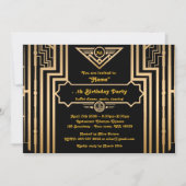 Invitation Fête d'anniversaire, style Gatsby, Art déco, or&no (Devant)