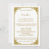 Invitation Fête d'anniversaire, style Gatsby, blanc & or (Devant)