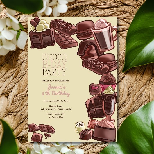 Invitation Fête d'anniversaire sucrée au chocolat