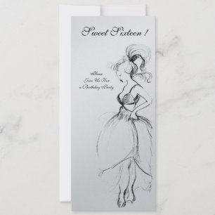 Invitation FÊTE D'ANNIVERSAIRE SUCRÉE D'ADO 16 ANS, Noir Arge