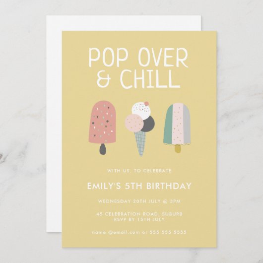 Invitation Fête d'anniversaire Summer Pop Over & Chill Popsic (Devant / Derrière)