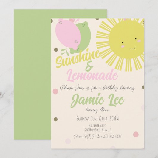 Invitation Fête d'anniversaire Sunshine Lemon Lime Lemonade P (Devant / Derrière)