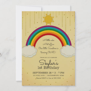 Invitation Fête d'anniversaire Sunshine Rainbow Yellow Gold 1