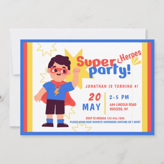 Invitation Fête d'anniversaire Super Heroes (Devant)