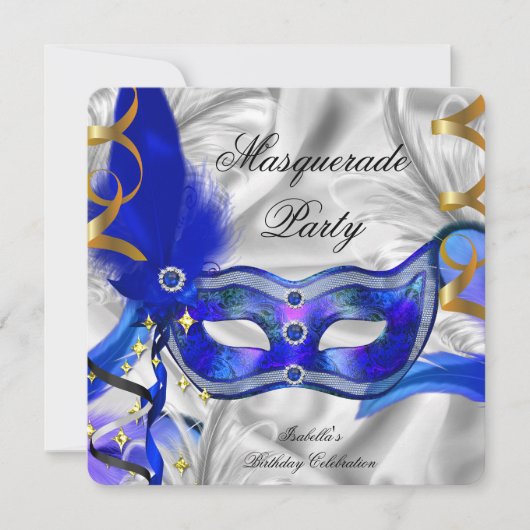 Invitation Fête d'anniversaire sur le thème de bal masqué Ble (Devant)