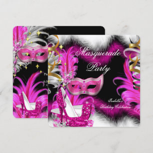 Invitation Fête d'anniversaire sur le thème de bal masqué Ros