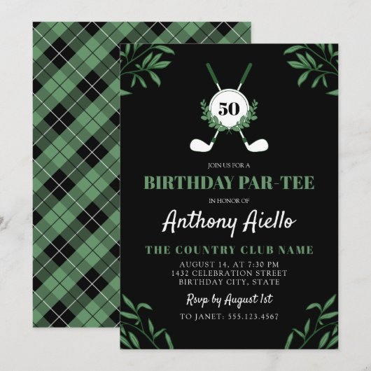 Invitation Fête d'anniversaire sur le thème de golf Par-Tee à (Devant / Derrière)