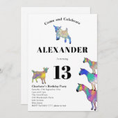 Invitation Fête d'anniversaire sur le thème de la chèvre colo (Devant / Derrière)