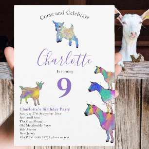 Invitation Fête d'anniversaire sur le thème de la chèvre pour