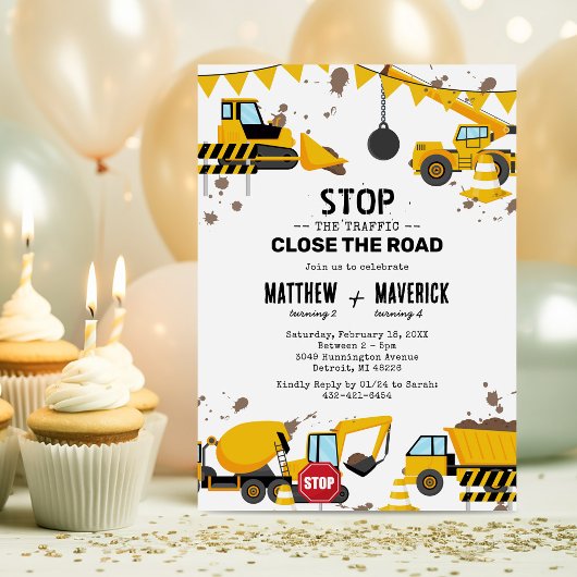 Invitation Fête d'anniversaire sur le thème de la constructio