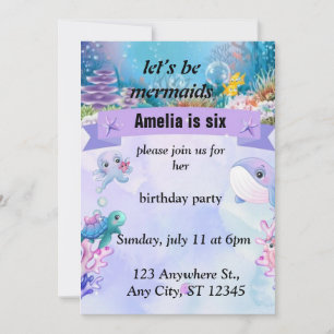 Invitation fête d'anniversaire sur le thème de la sirène - su