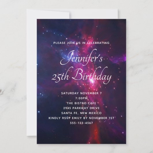 Invitation Fête d'anniversaire sur le thème de l'espace cosmi (Devant)