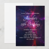Invitation Fête d'anniversaire sur le thème de l'espace cosmi (Devant / Derrière)