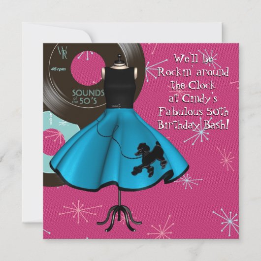 Invitation Fête d'anniversaire sur le thème des années 50 (Devant)
