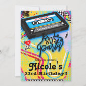 Invitation Fête d'anniversaire sur le thème des cassettes aud (Devant)