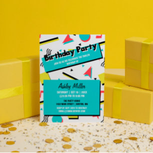 Invitation Fête d'anniversaire sur le thème des motifs rétro