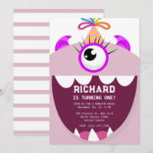 Invitation Fête d'anniversaire sur le thème des petits monstr (Devant / Derrière)