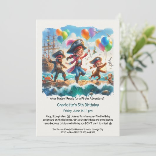 Invitation Fête d'anniversaire sur le thème des pirates (Debout devant)