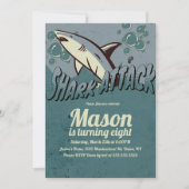Invitation Fête d'anniversaire sur le thème des requins rétro (Devant)