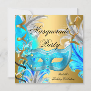 Invitation Fête d'anniversaire sur le thème du Bal Masqué Ble