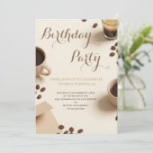 Invitation Fête d'anniversaire sur le thème du café chaud (Debout devant)