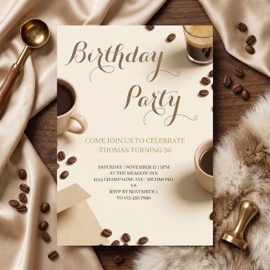 Invitation Fête d'anniversaire sur le thème du café chaud