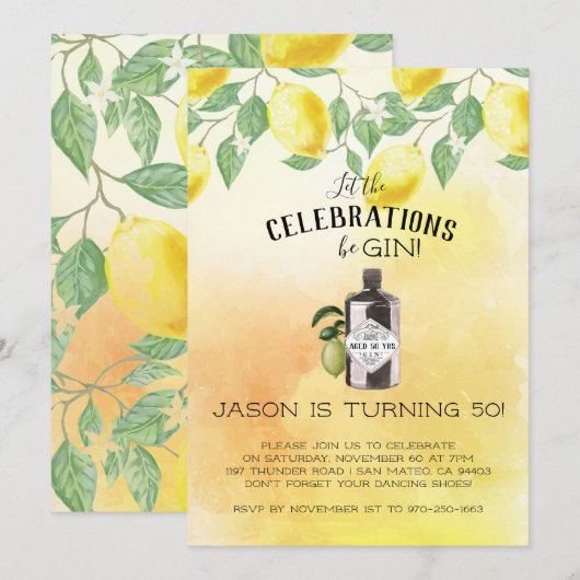 Invitation Fête d'anniversaire sur le thème du Gin (Devant / Derrière)
