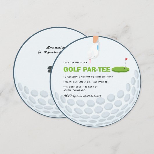 Invitation Fête d'anniversaire sur le thème du golf (Devant / Derrière)
