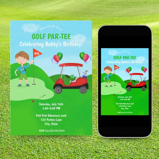 Invitation Fête d'anniversaire sur le thème du golf pour garç