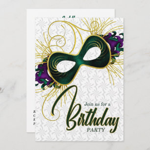 Invitation Fête d'anniversaire sur Mardi Gras Mask
