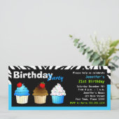 Invitation Fête d'anniversaire sur mesure Aqua Blue Zebra - C (Debout devant)