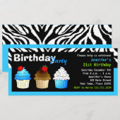 Invitation Fête d'anniversaire sur mesure Aqua Blue Zebra - C (Devant / Derrière)