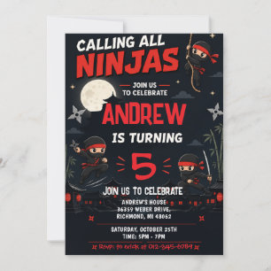 Invitation Fête d'anniversaire sur mesure de ninja pour enfan