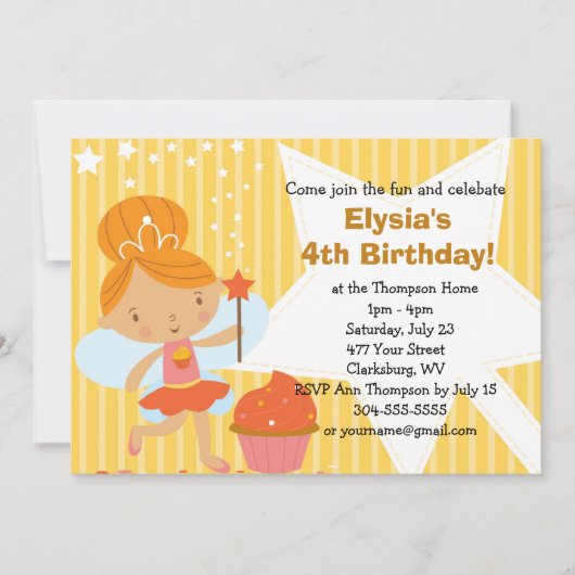 Invitation Fête d'anniversaire sur mesure - Fairy Princess Cu (Devant)