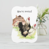 Invitation Fête d'anniversaire sur mesure ferme de poulet (Debout devant)