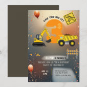 Invitation Fête d'anniversaire sur un chantier de constructio (Devant / Derrière)