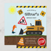 Invitation Fête d'anniversaire sur un chantier de constructio (Devant / Derrière)