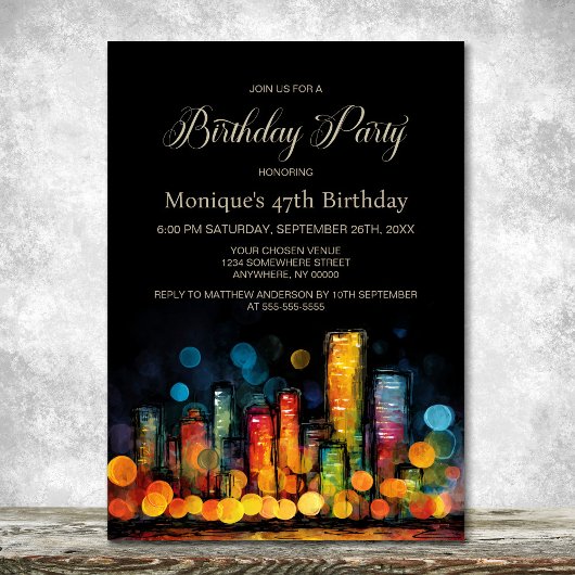 Invitation Fête d'anniversaire sur un paysage urbain