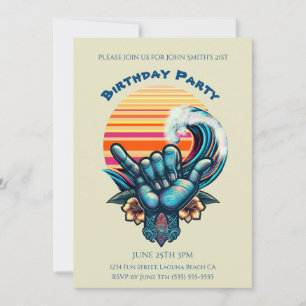 Invitation Fête d'anniversaire- Surfant sur une grosse vague-