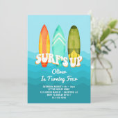 Invitation Fête d'anniversaire Surfs Up Surfboard Boy 4 ans (Debout devant)
