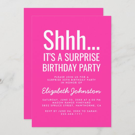 Invitation Fête d'anniversaire surprise (Devant / Derrière)